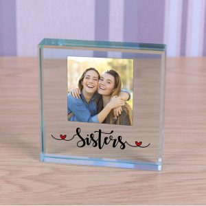 Glass Photo Upload Keepsake Gift Token Sisters