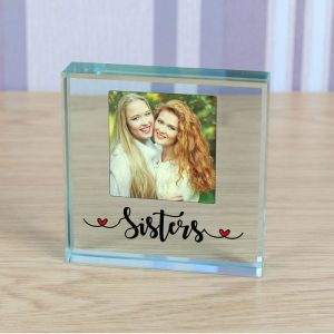 Glass Photo Upload Keepsake Gift Token Sisters