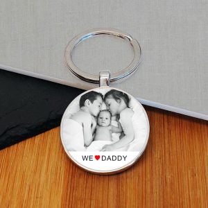 I or We Love Daddy Photo Upload Metal Key Ring