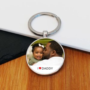 I or We Love Daddy Photo Upload Metal Key Ring