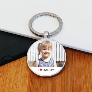 I or We Love Daddy Photo Upload Metal Key Ring