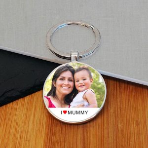 I or We Love Mummy Photo Upload Metal Key Ring