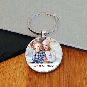 I or We Love Mummy Photo Upload Metal Key Ring