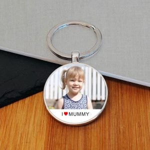 I or We Love Mummy Photo Upload Metal Key Ring
