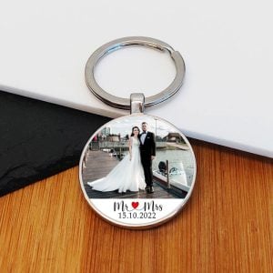 Personalised Mr & Mrs Photo Upload Metal Key Ring