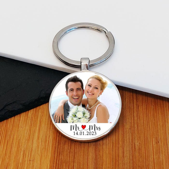 Personalised Mr & Mrs Photo Upload Metal Key Ring