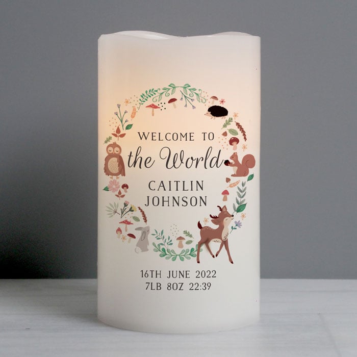 Personalised Woodland Animals LED Candle Night Light
