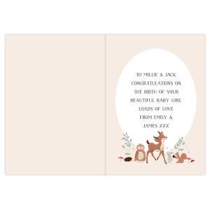 Personalised Woodland Animals New Baby or Christening Card