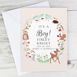Personalised Woodland Animals New Baby or Christening Card