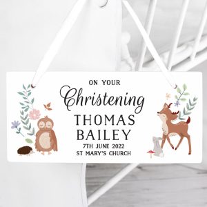 Personalised Woodland Animals Wooden Baby Sign
