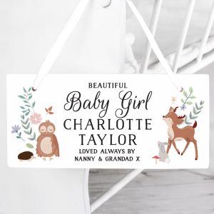 Personalised Woodland Animals Wooden Baby Sign