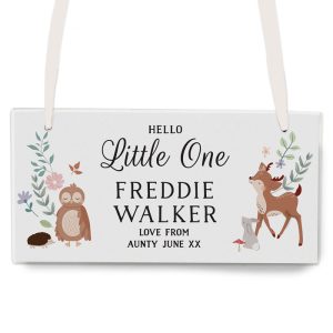 Personalised Woodland Animals Wooden Baby Sign