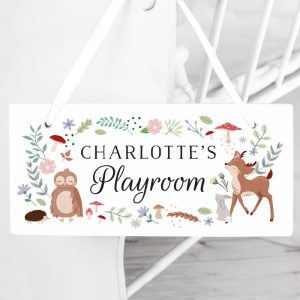 Personalised Woodland Animals Wooden Baby Name Nursery Sign