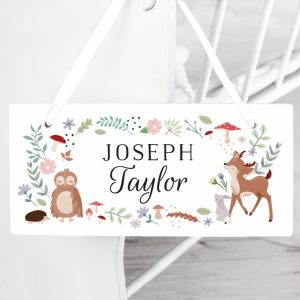Personalised Woodland Animals Wooden Baby Name Nursery Sign