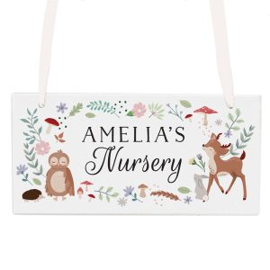 Personalised Woodland Animals Wooden Baby Name Nursery Sign