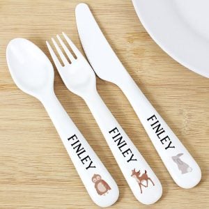 Personalised Woodland Animals BPA-Free Plastic Cutlery Set