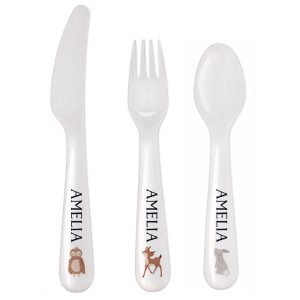 Personalised Woodland Animals BPA-Free Plastic Cutlery Set