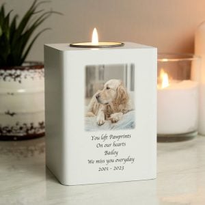 Personalised Dog Memorial Photo Tealight Holder - Wood