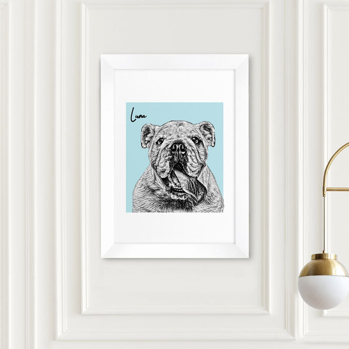 A2 Framed Personalised Pet Portrait Sketch Print