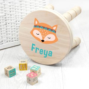 Personalised Cute Fox Children's Wooden Stool - Boy or Girl