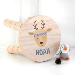 Personalised Cute Deer Children's Wooden Stool Boy or Girl