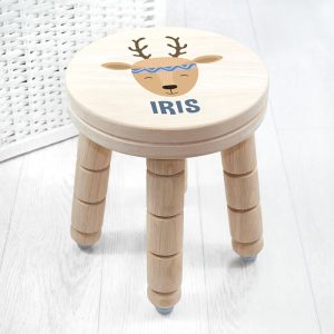 Personalised Cute Deer Children's Wooden Stool Boy or Girl