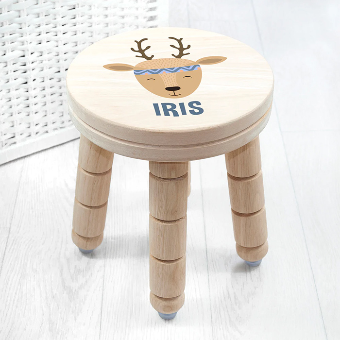 Personalised Cute Deer Children's Wooden Stool Boy or Girl