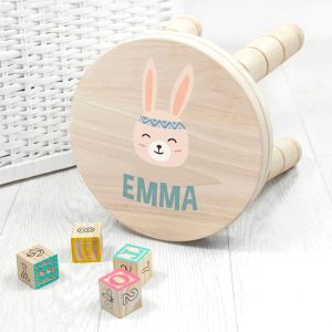 Personalised Cute Bunny Children's Wooden Stool