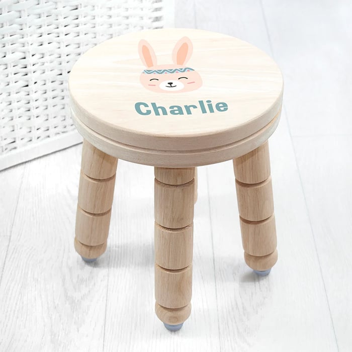 Personalised Cute Bunny Children's Wooden Stool