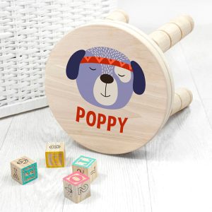 Personalised Cute Puppy Kids Solid Wooden Stool