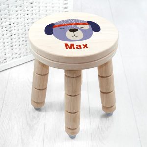 Personalised Cute Puppy Kids Solid Wooden Stool