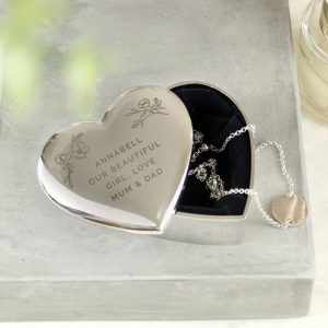 Personalised Floral Free Text Heart Trinket Box Mum Gran