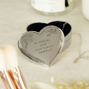 Personalised Floral Free Text Heart Trinket Box Mum Gran