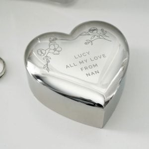 Personalised Floral Free Text Heart Trinket Box Mum Gran