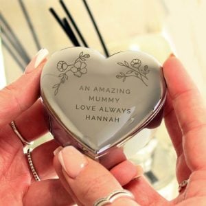 Personalised Floral Free Text Heart Trinket Box Mum Gran