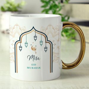 Personalised Eid and Ramadan Gold Handled White Ceramic Mug