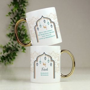 Personalised Eid and Ramadan Gold Handled White Ceramic Mug