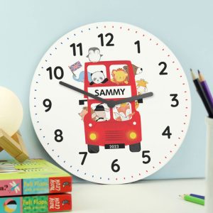 Personalised London Animal Bus Wooden Clock Toddler Child