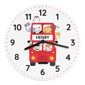 Personalised London Animal Bus Wooden Clock Toddler Child