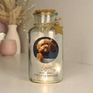 Pet Dog Memorial Gift Personalised Photo LED Glass Jar
