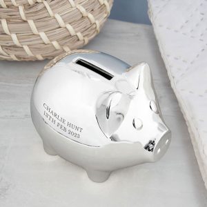Personalised Engraved Silver Plated Piggy Bank Money Box