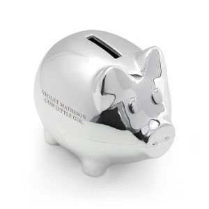 Personalised Engraved Silver Plated Piggy Bank Money Box
