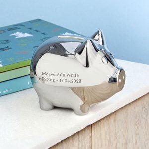 Personalised Engraved Silver Plated Piggy Bank Money Box