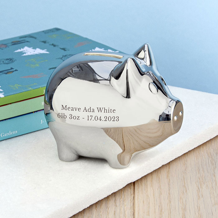 Personalised Engraved Silver Plated Piggy Bank Money Box