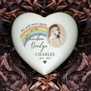 Personalised Pet Rainbow Bridge Photo Memorial Resin Heart