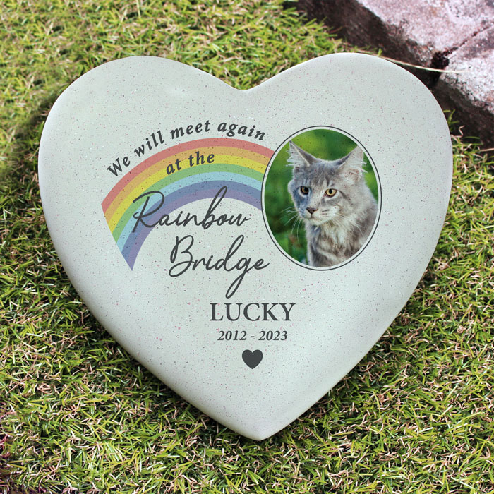Personalised Pet Rainbow Bridge Photo Memorial Resin Heart