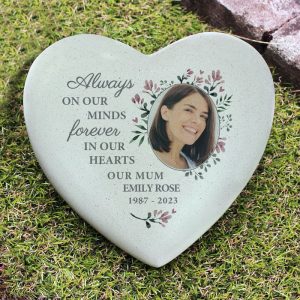 Personalised Floral Photo Upload Grave Memorial Resin Heart
