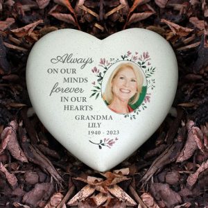 Personalised Floral Photo Upload Grave Memorial Resin Heart