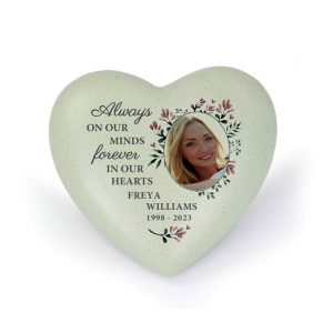 Personalised Floral Photo Upload Grave Memorial Resin Heart