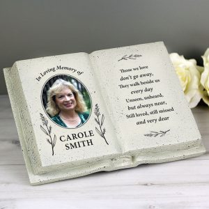 Personalised Botanical Memorial Photo Resin Book Ornament